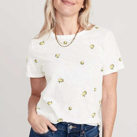 NWT Old Navy Soft EveryWear Lemons Printed Tee T-Shirt Crew-NeckWomen L XL - Picture 1 of 8